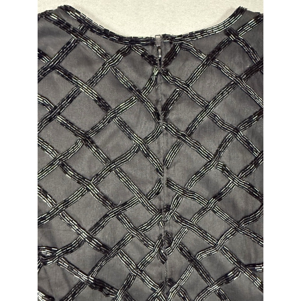 VTG Laurence Kazar Black Beaded Lattice Tank Size M Whimsigoth Ren Faire Luxury - Picture 8 of 9